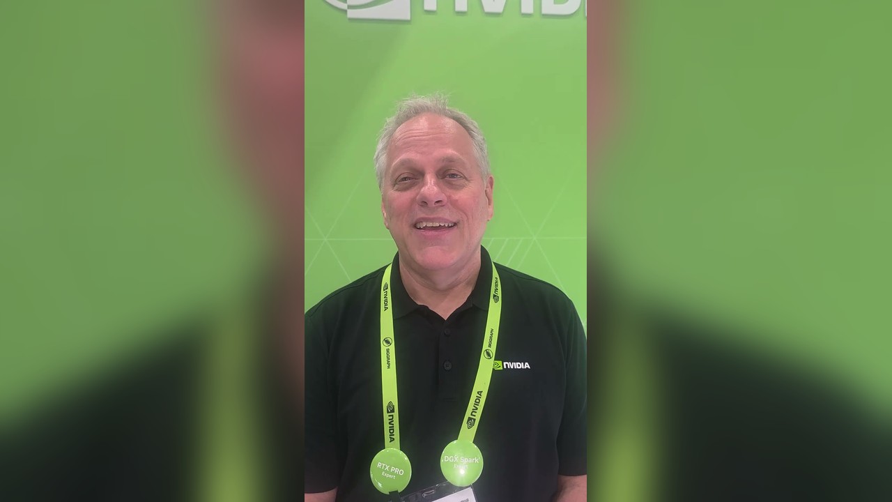An NVIDIA product marketing director speaking at the company's SIGGRAPH booth